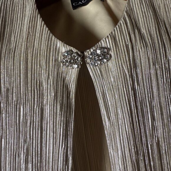 Cachet Jackets & Blazers - Cachet Evening Jacket & Tank Platinum Open Front with Sparkle Button Closure